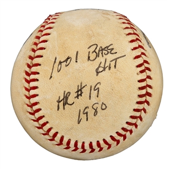 1980 Mike Schmidt 1001st Hit and 19th Home Run Game Used Baseball - Mike Schmidt LOA 